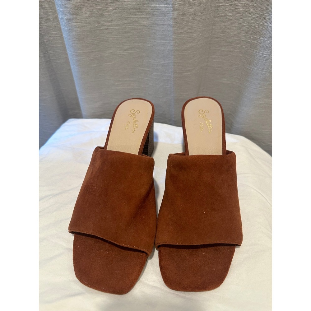 Seychelles Womens 9.5 Rust Brown Suede Block Heel Slide Mules Sandals - Picture 2 of 5